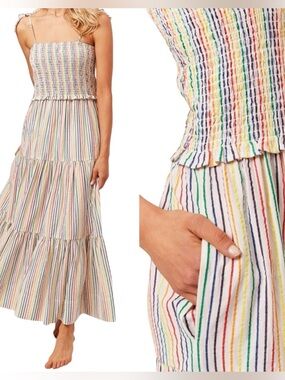 Solid & Striped The Indigo Rainbow Striped Smocked Maxi Dress S
